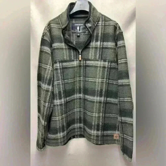 John Wayne Stock & Supply Other - John Wayne Wooly Fleece 1/4 Zip Pullover Shirt Green Plaid Size Large
